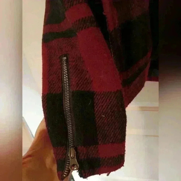 Maralyn & me Fall coatigan Winter wool Red Black Plaid Checkered Chore pea coat - Picture 4 of 7